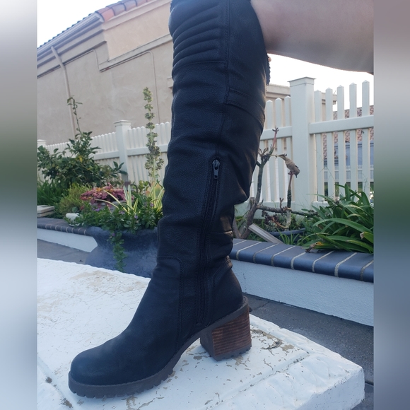 Lucky Brand Narlee Black Moto Lug Boots, Over-knee - Picture 5 of 7